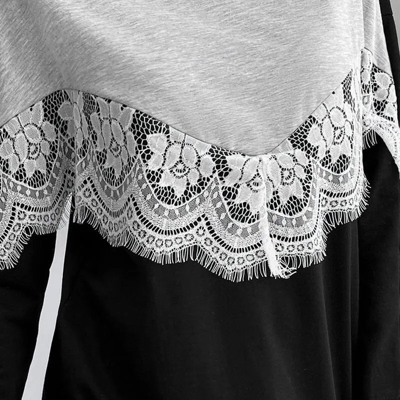 Lace Panel Sweatshirt Dress