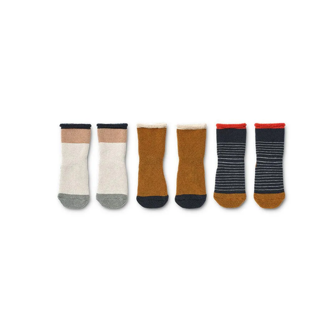 Liewood Eloy Baby Socks 3-Pack - Y/D Stripe Classic Navy/Sandy