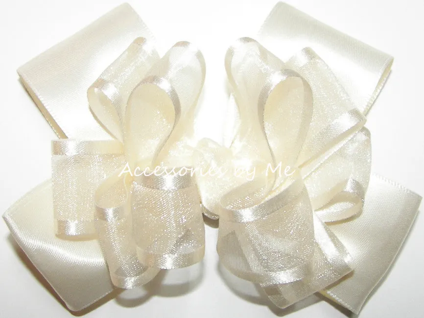 Light Ivory Organza Satin Hair Bow