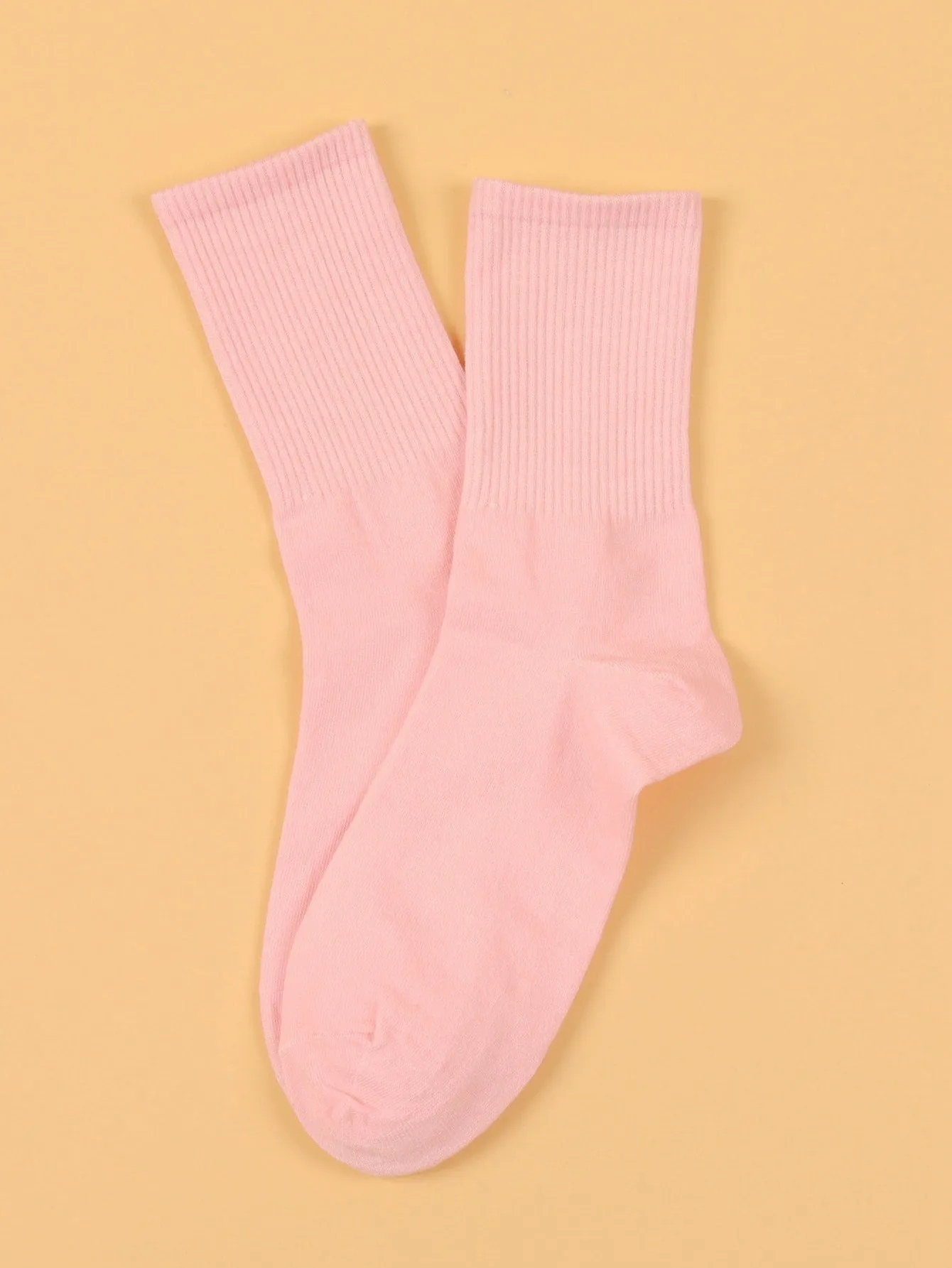 Light Pink Solid Crew Socks for Women Plain Socks Cozy Socks Fashion Socks