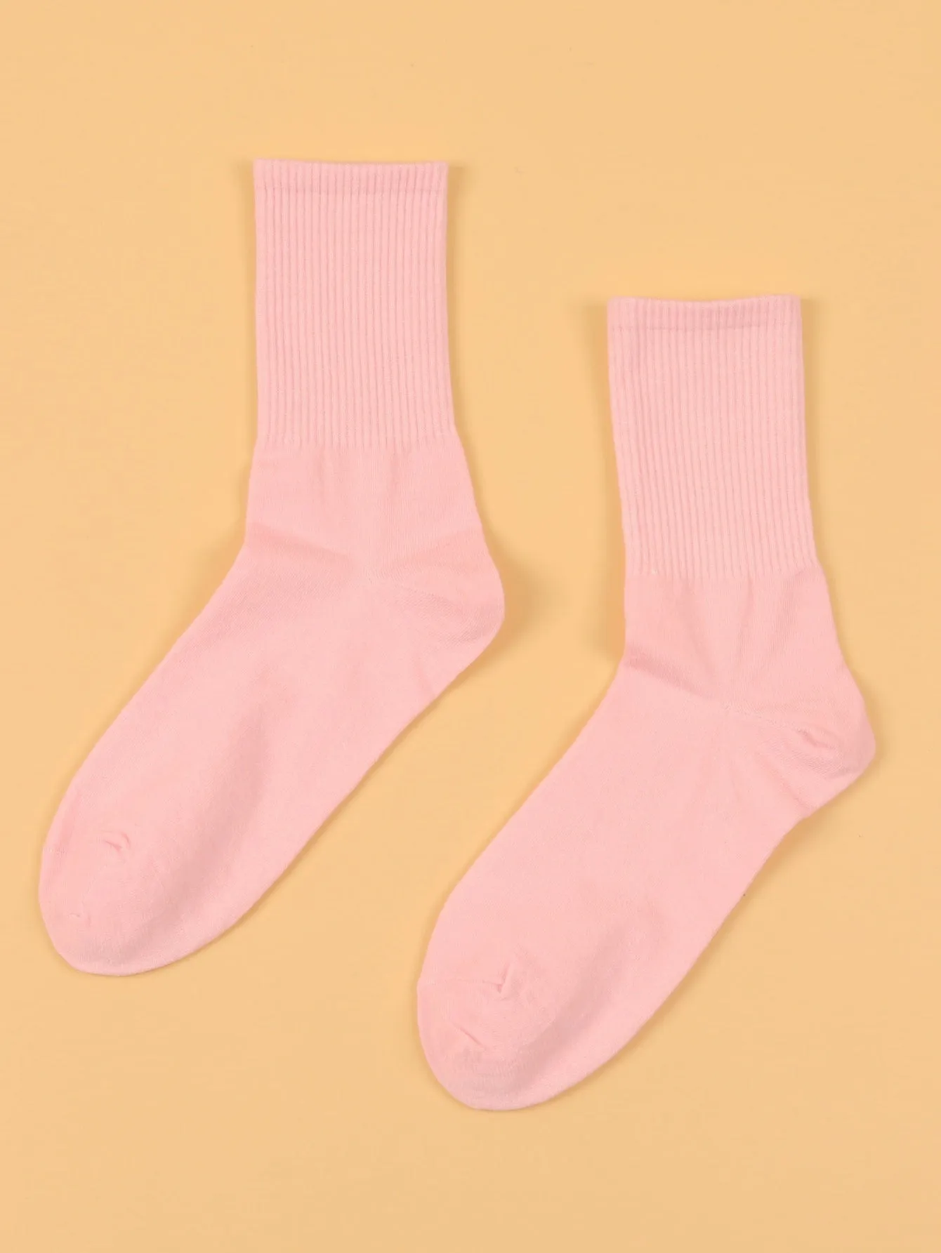 Light Pink Solid Crew Socks for Women Plain Socks Cozy Socks Fashion Socks