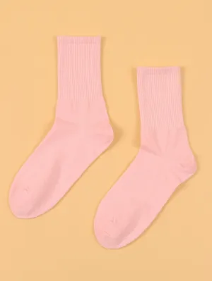 Light Pink Solid Crew Socks for Women Plain Socks Cozy Socks Fashion Socks