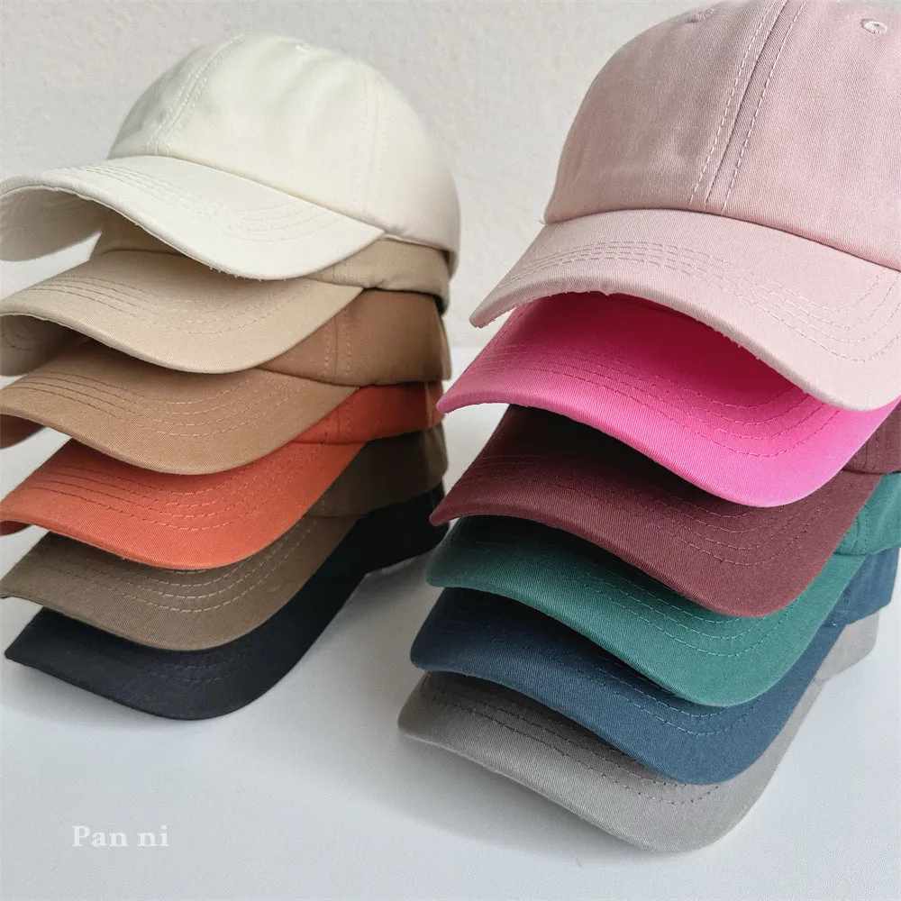 Light plate solid color children's baseball cap soft top washed casual versatile cute boy and girl baby cap