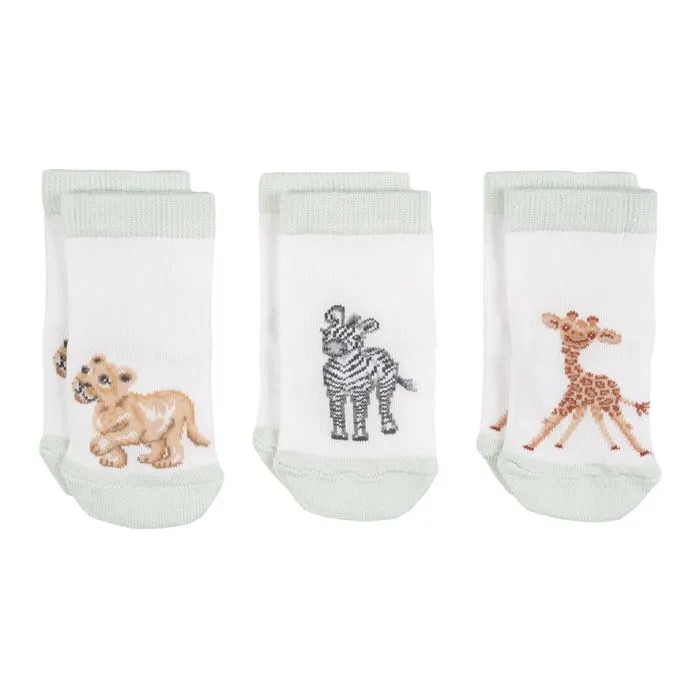 Little Savannah Boxed Set of 3 Bamboo Kids Crew Socks (0-6 Months, 6-12 Months)