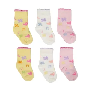 Little Team Cotton Rich Seamless Socks Musical Notes 6Pk (0-6mths)