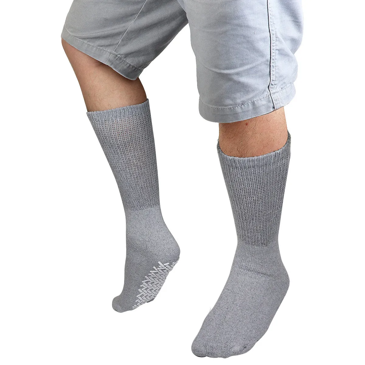 Men Women Anti Slip Grip Non Skid Crew Cotton Diabetic Socks For Home Hospital 6-Pairs