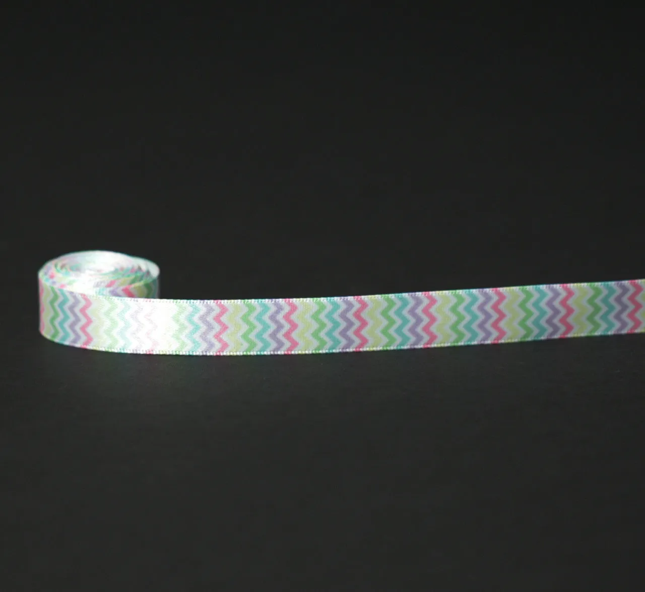 Micro Mini Chevron Ribbon in Pastel on 5/8" White Single Face Satin