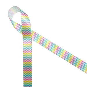 Micro Mini Chevron Ribbon in Pastel on 5/8" White Single Face Satin