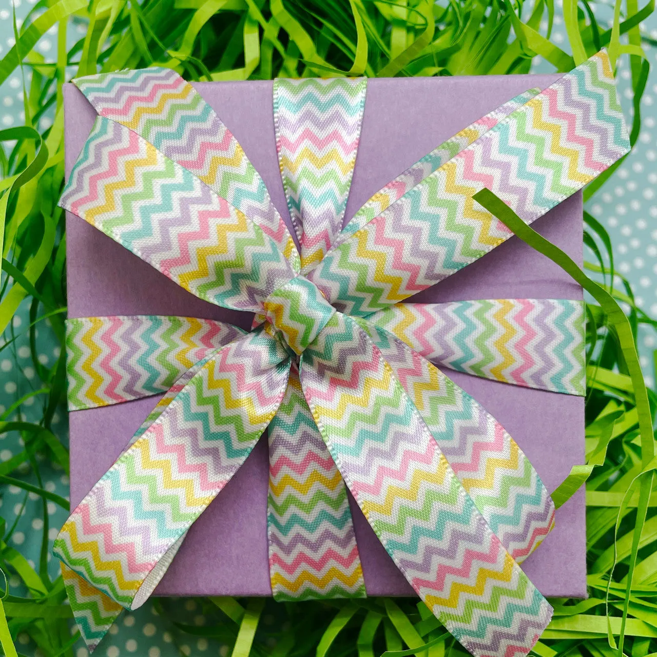 Micro Mini Chevron Ribbon in Pastel on 5/8" White Single Face Satin