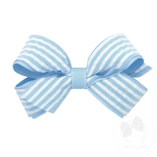 Mini Grosgrain & Genuine Seersucker Fabric Overlay Hair Bow