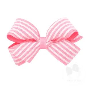 Mini Grosgrain & Genuine Seersucker Fabric Overlay Hair Bow