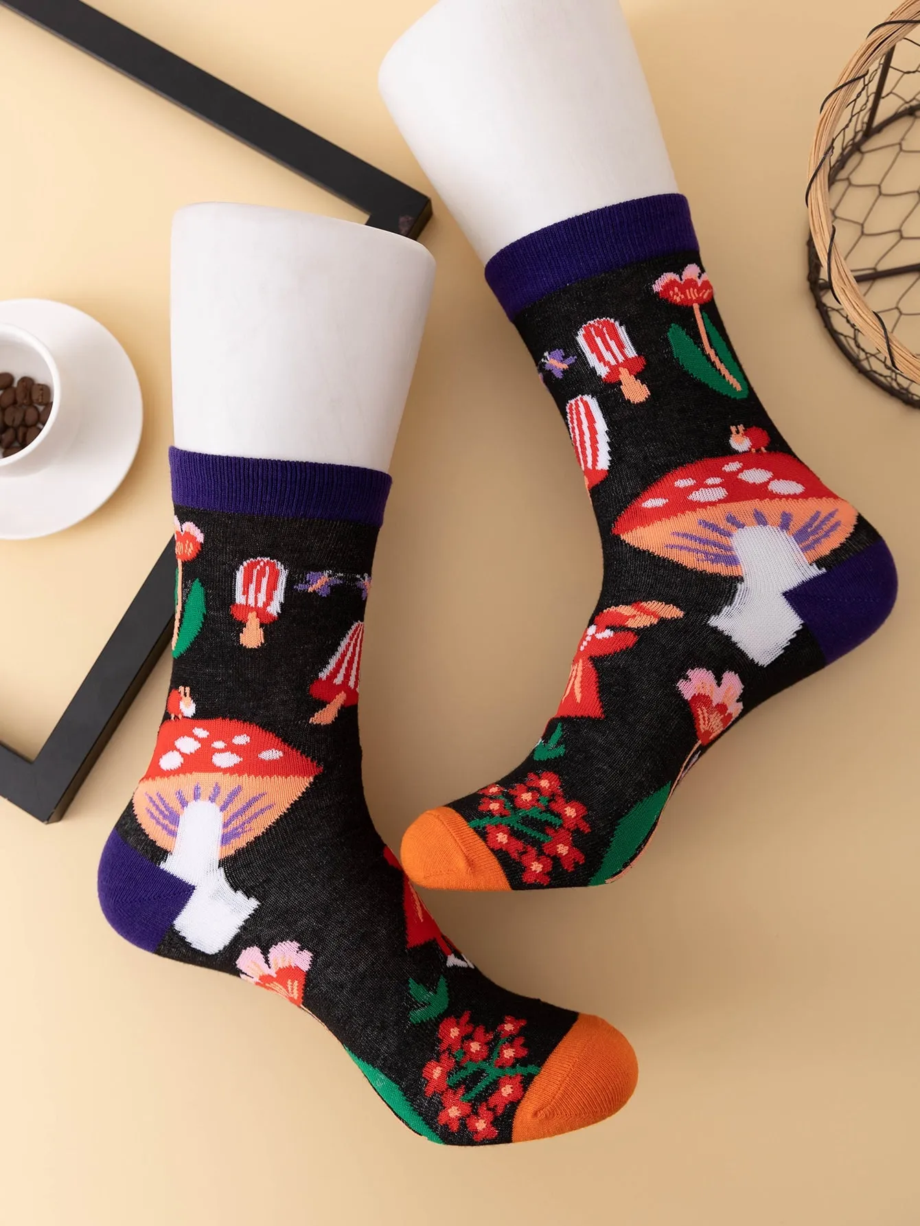 Mushroom Pattern Crew Socks Silly Socks for Women Funky Socks Funny Socks