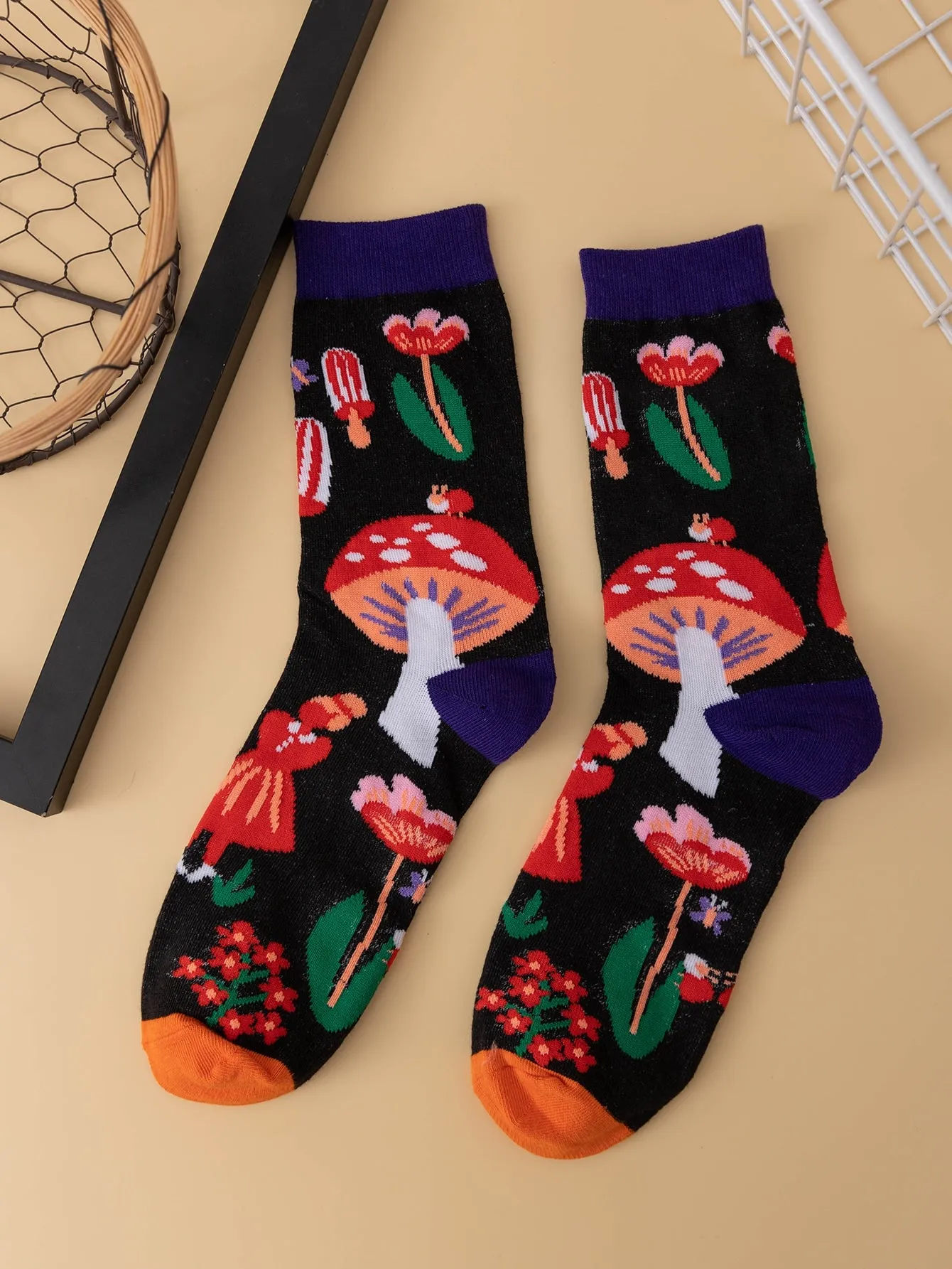 Mushroom Pattern Crew Socks Silly Socks for Women Funky Socks Funny Socks