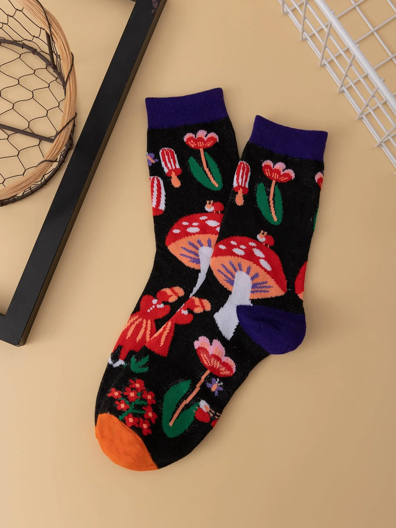 Mushroom Pattern Crew Socks Silly Socks for Women Funky Socks Funny Socks