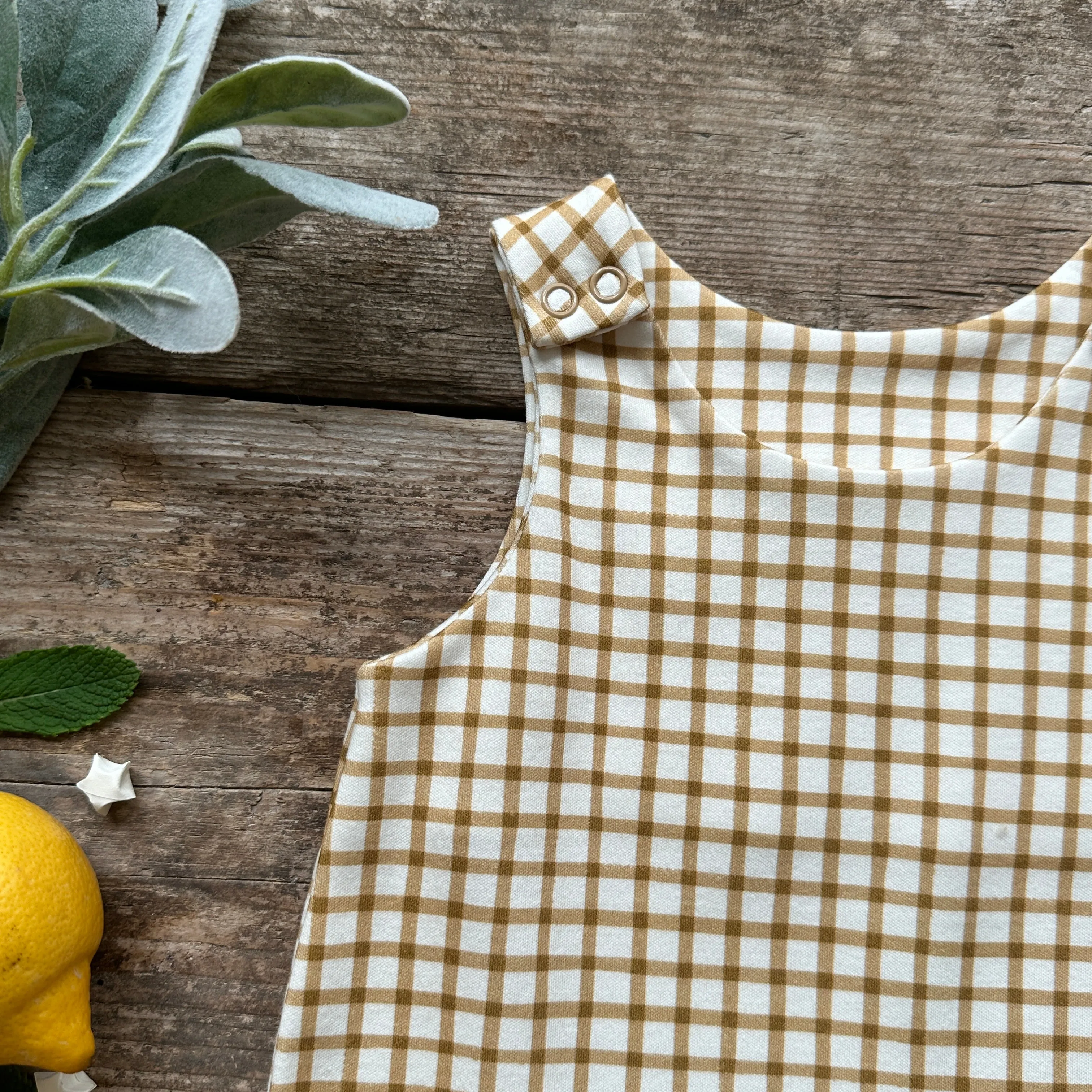 Mustard Gingham Bloomer Romper