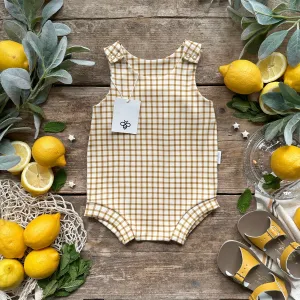 Mustard Gingham Bloomer Romper