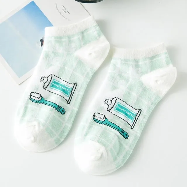 New Fashion Cute Cartoon Food Printed Cotton Good All Match Female Socks