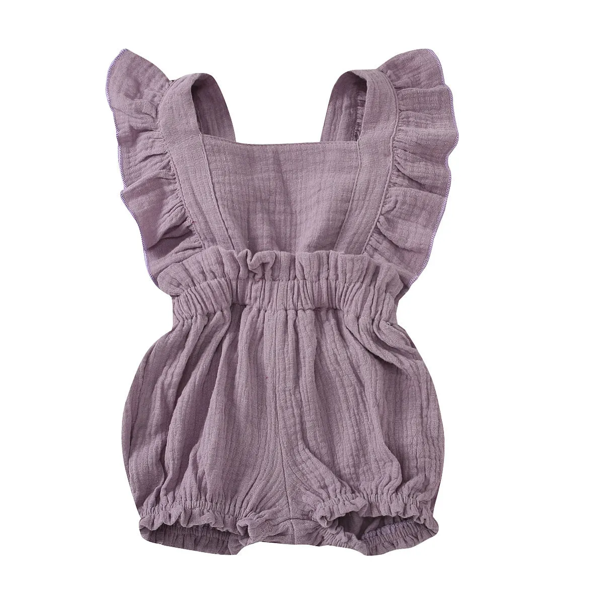 Newborn Baby Girl Ruffled Solid Color Sleeveless Backless Romper Jumpsuit Outfit Sunsuit