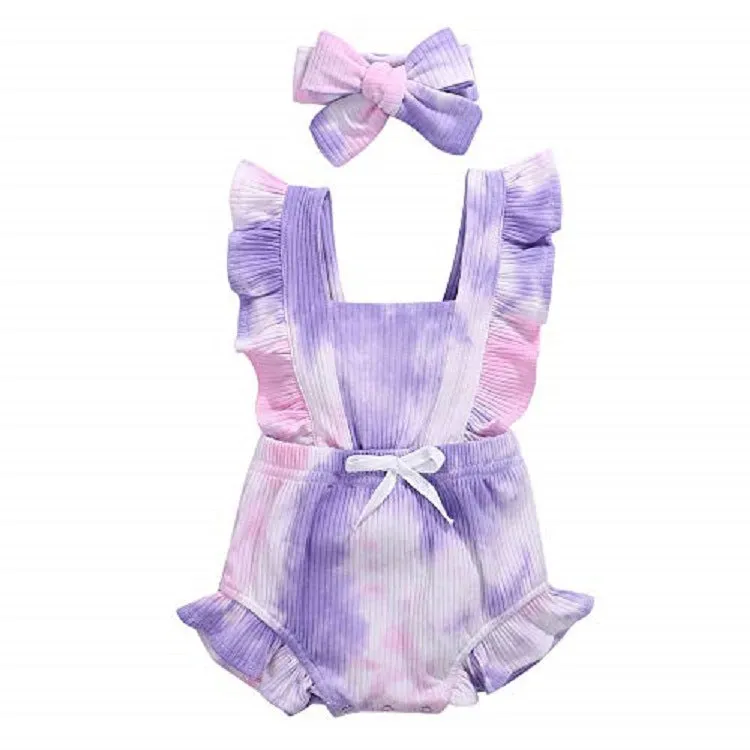 Newborn Baby Girl Ruffled Solid Color Sleeveless Backless Romper Jumpsuit Outfit Sunsuit