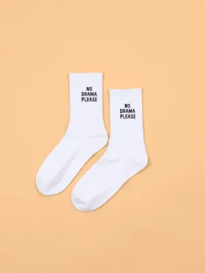 No Drama Please Embroidered Crew Socks for Women Fun Socks Funky Socks Novelty