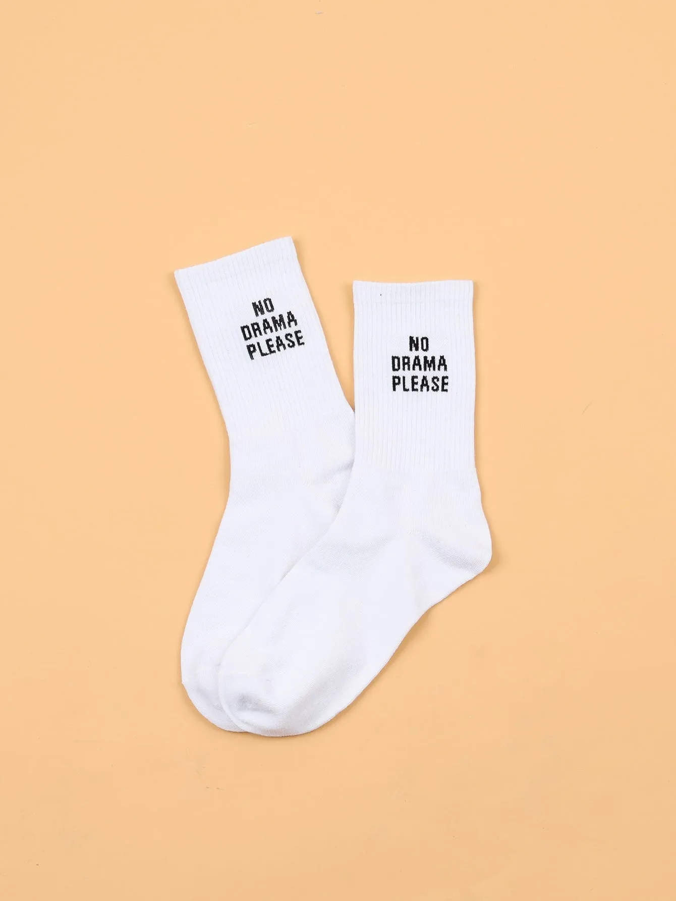 No Drama Please Embroidered Crew Socks for Women Fun Socks Funky Socks Novelty