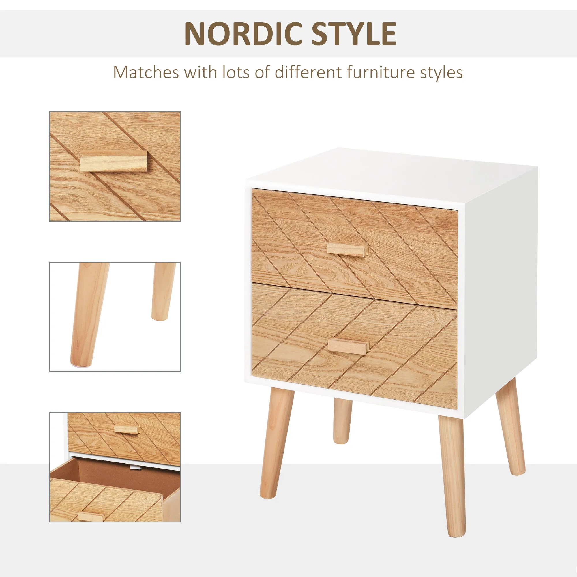 Nordic Style 2 Drawers Side Cabinet Wooden Bedside Table Storage Chest Scandinavian Home Furniture