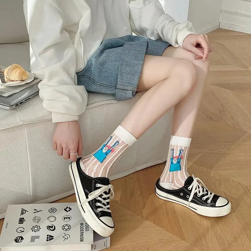 Nylon Sheer Socks with Strips | Unique Socks | Cute Socks