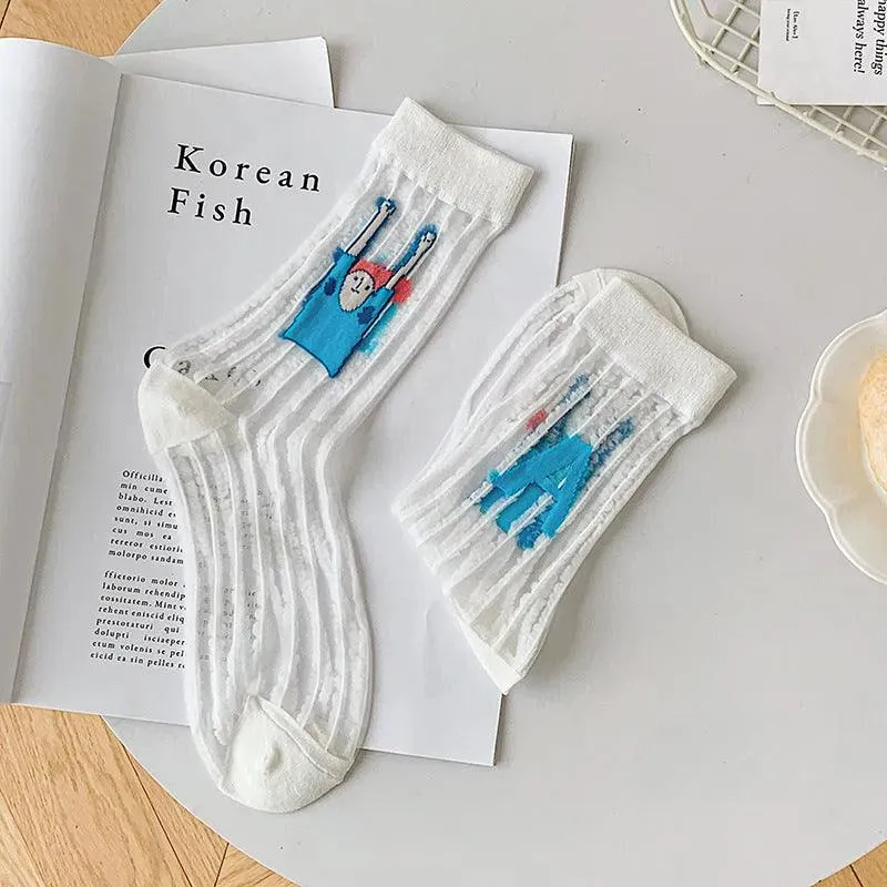 Nylon Sheer Socks with Strips | Unique Socks | Cute Socks