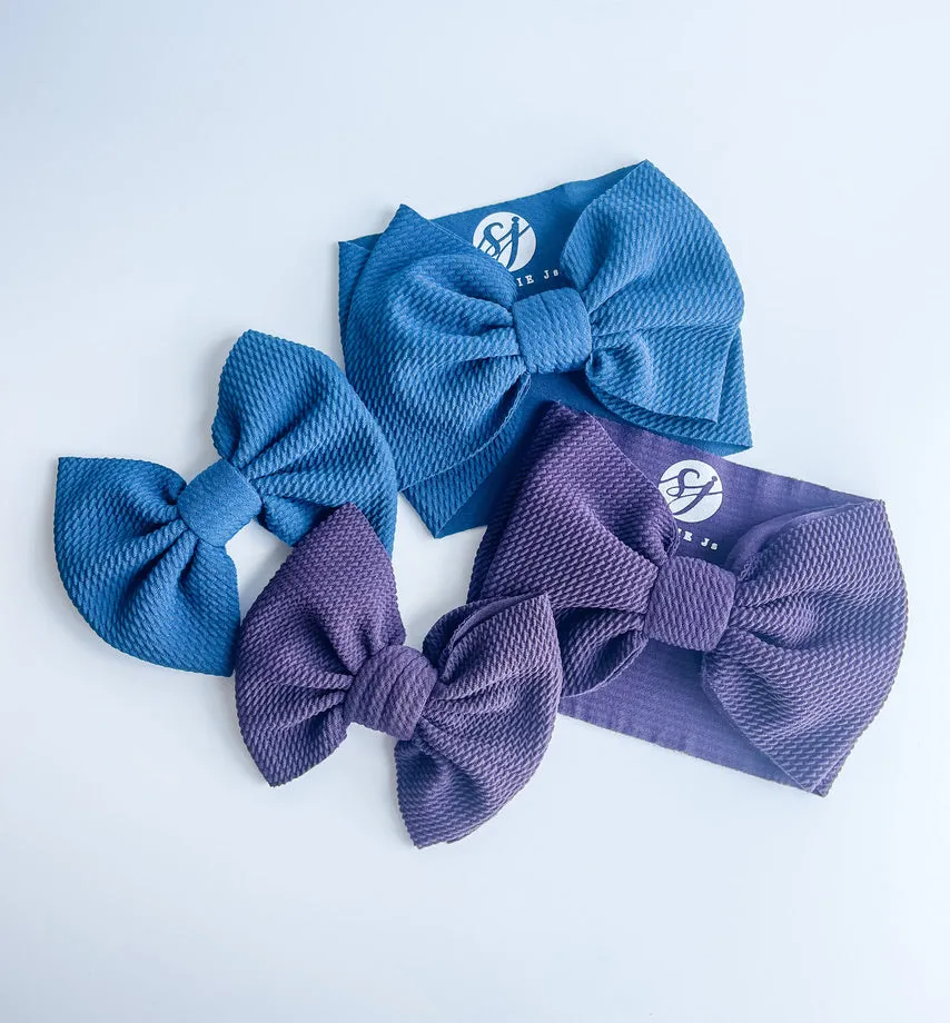 Original Headwrap & Regular Bow Bundle: Cornflower & Plum "Chandler" mixed bundle