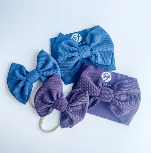 Original Headwrap & Regular Bow Bundle: Cornflower & Plum "Chandler" mixed bundle