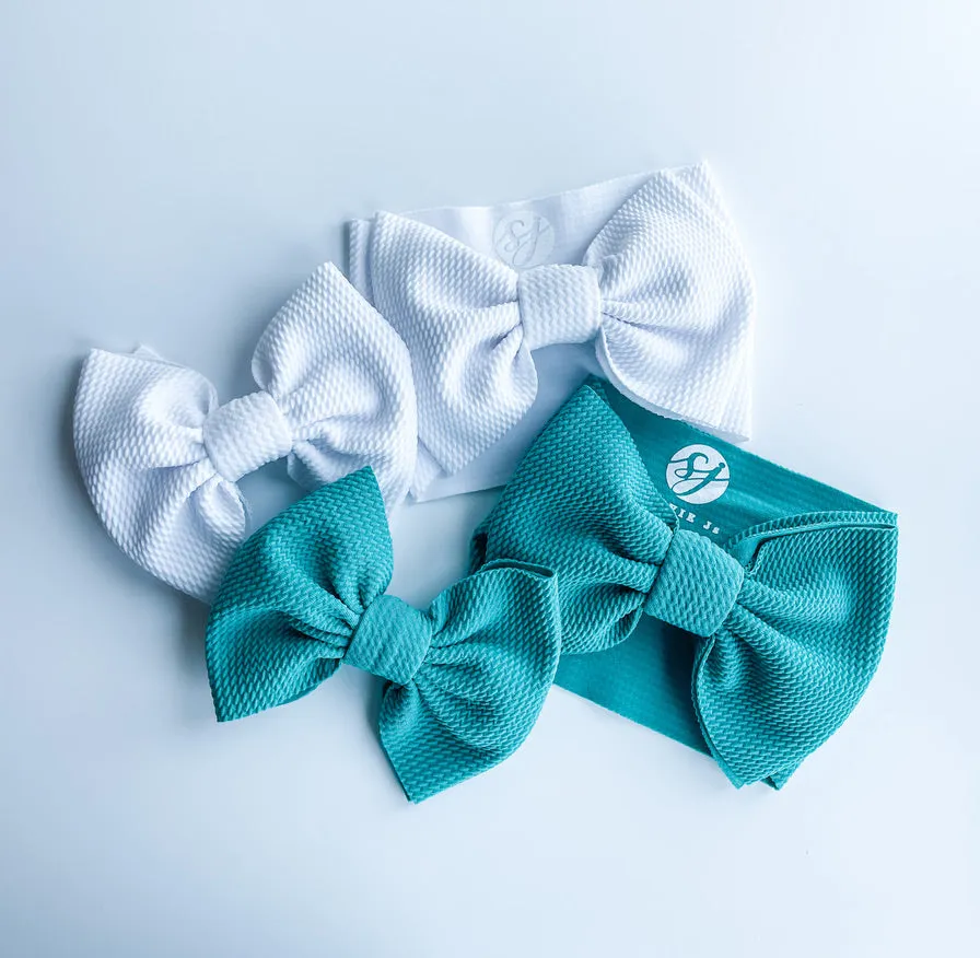 Original Headwrap & Regular Bow Bundle: White & Emerald "Chandler" mixed bundle