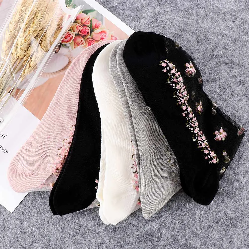 Pair Breathable Ultra Thin Transparent Silk Crystal Rose Flower Sock Slippers