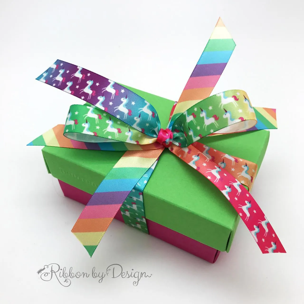 Pastel Rainbow stripes Ribbon in softer shades of primary colors printed on 5/8" white single face satin