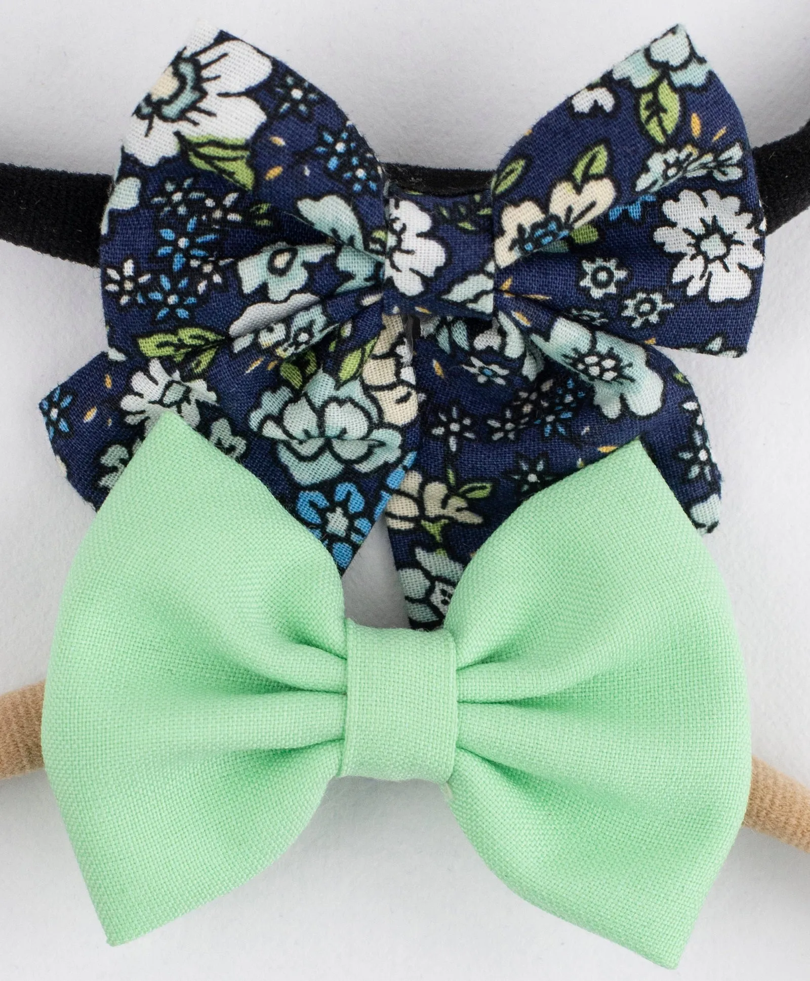 Petite Floral Headband Set- Dark Blue & Light Green