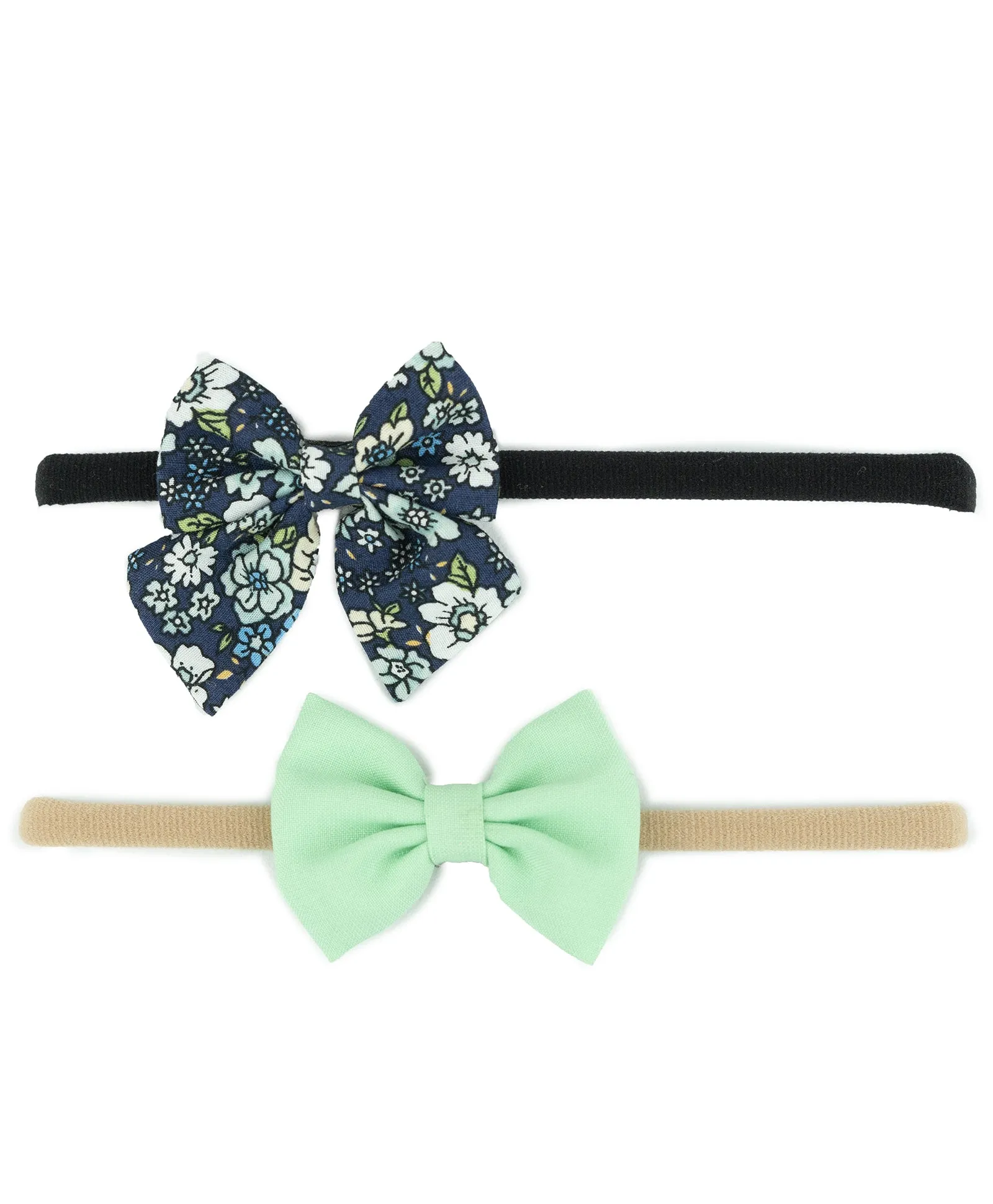 Petite Floral Headband Set- Dark Blue & Light Green