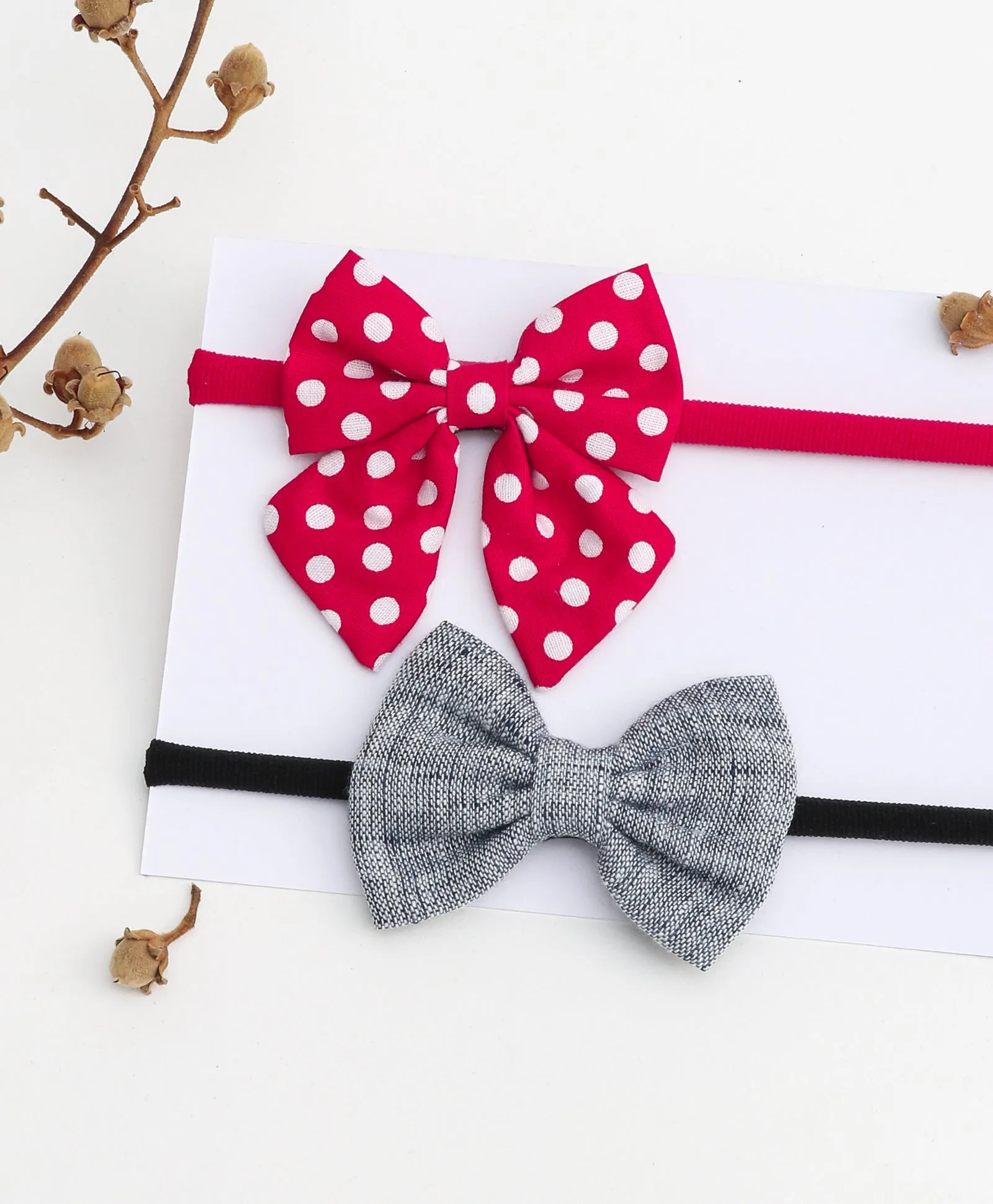 Petite Headband Set - Red & Grey