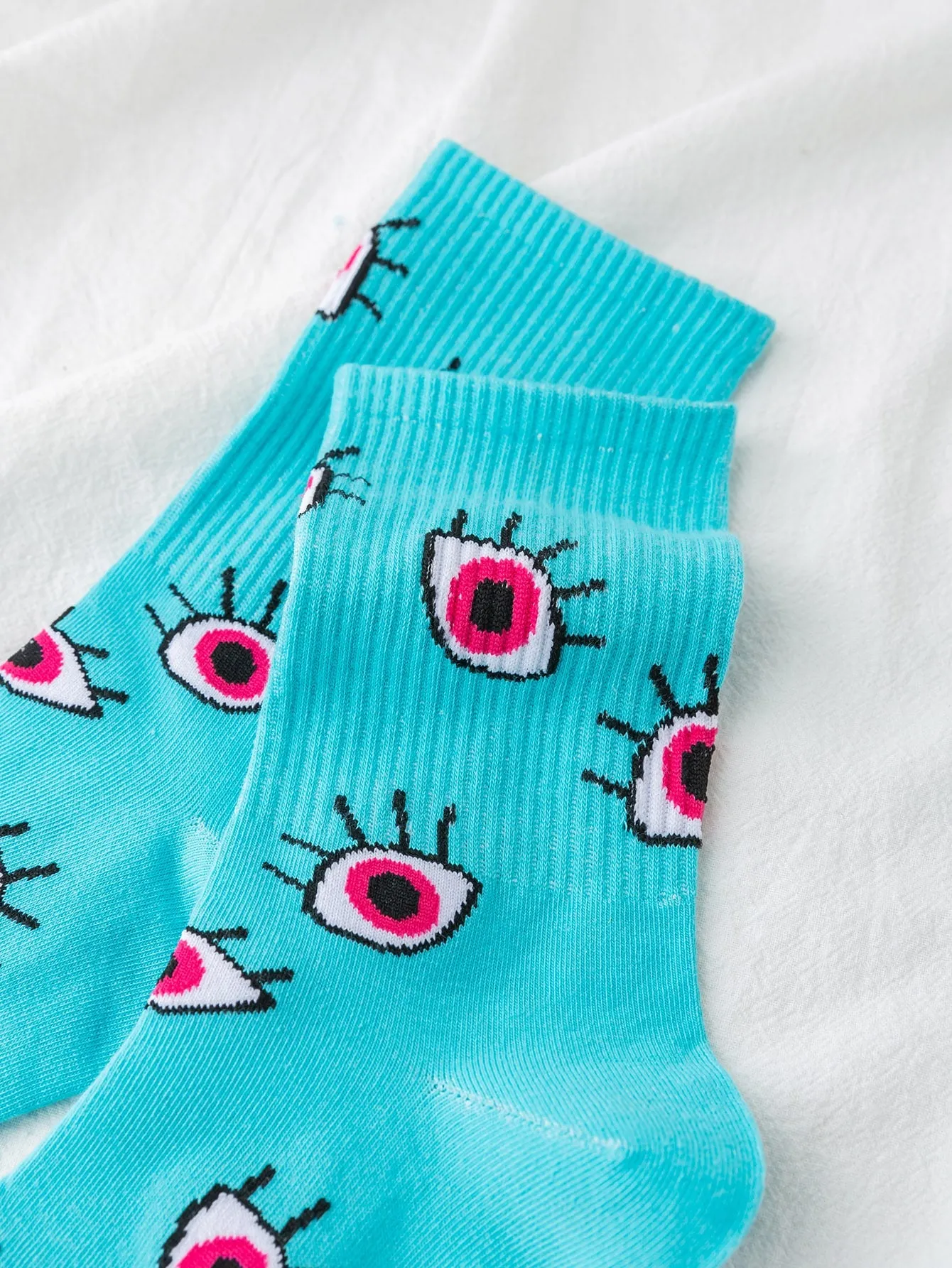 Pink Eye Bkue Crew Socks for Women Fun Socks Funky Socks Novelty Socks