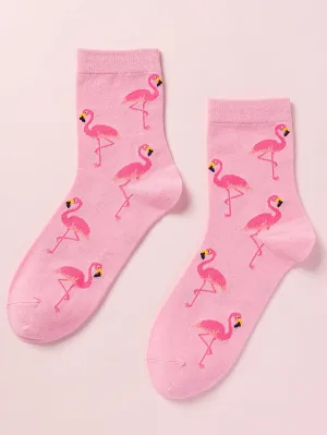 Pink Flamingo Crew Socks, Funny Socks for Women, Novelty Socks, Funky Socks, Gift for Her