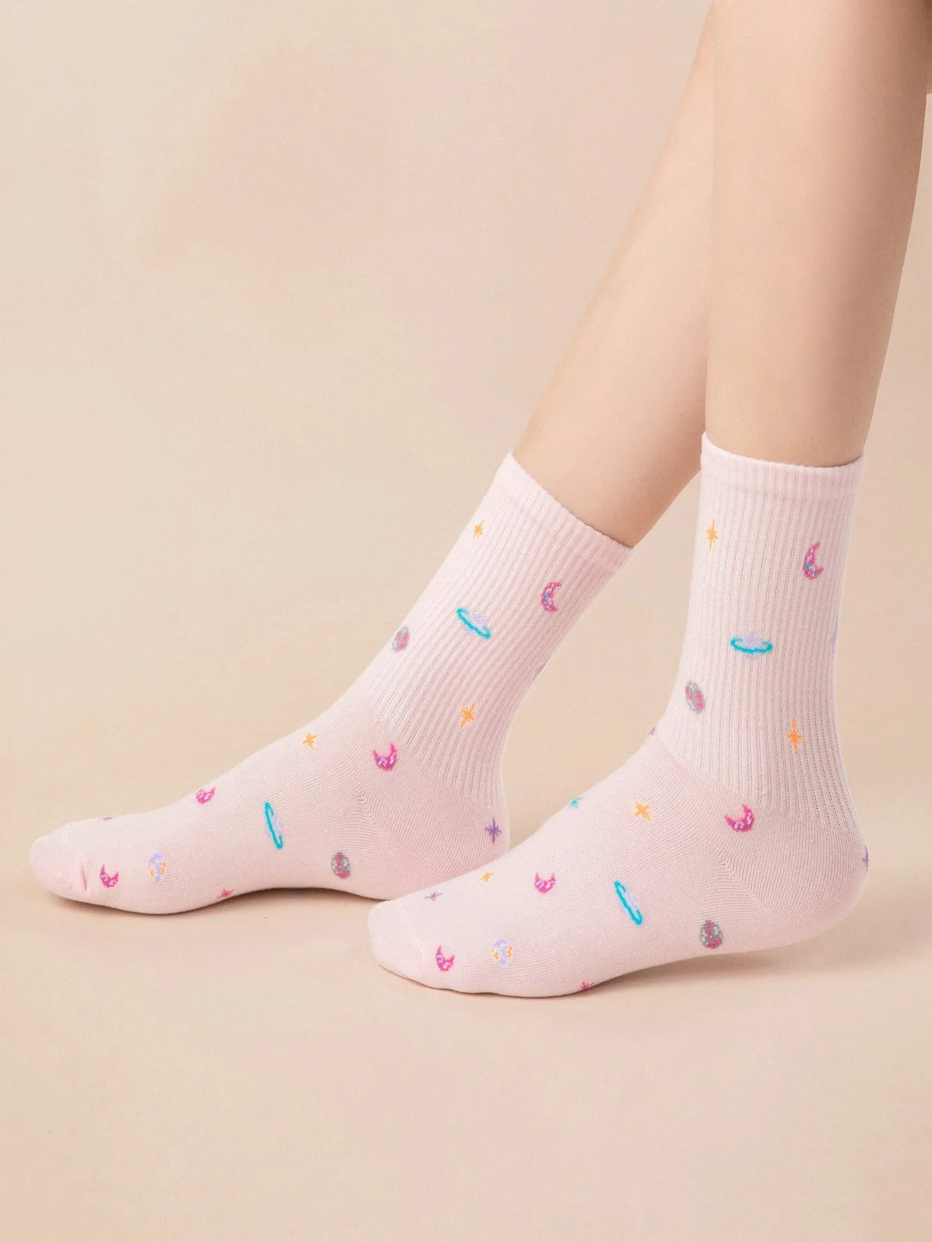 Planet Star Socks Cute Pink Socks Funny Socks for Women Novelty Socks Funky