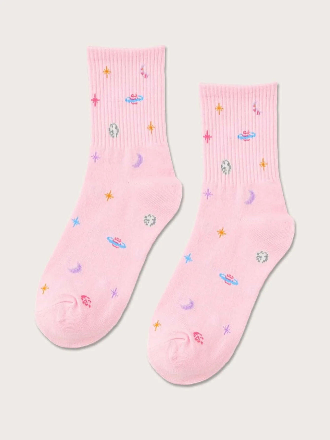 Planet Star Socks Cute Pink Socks Funny Socks for Women Novelty Socks Funky