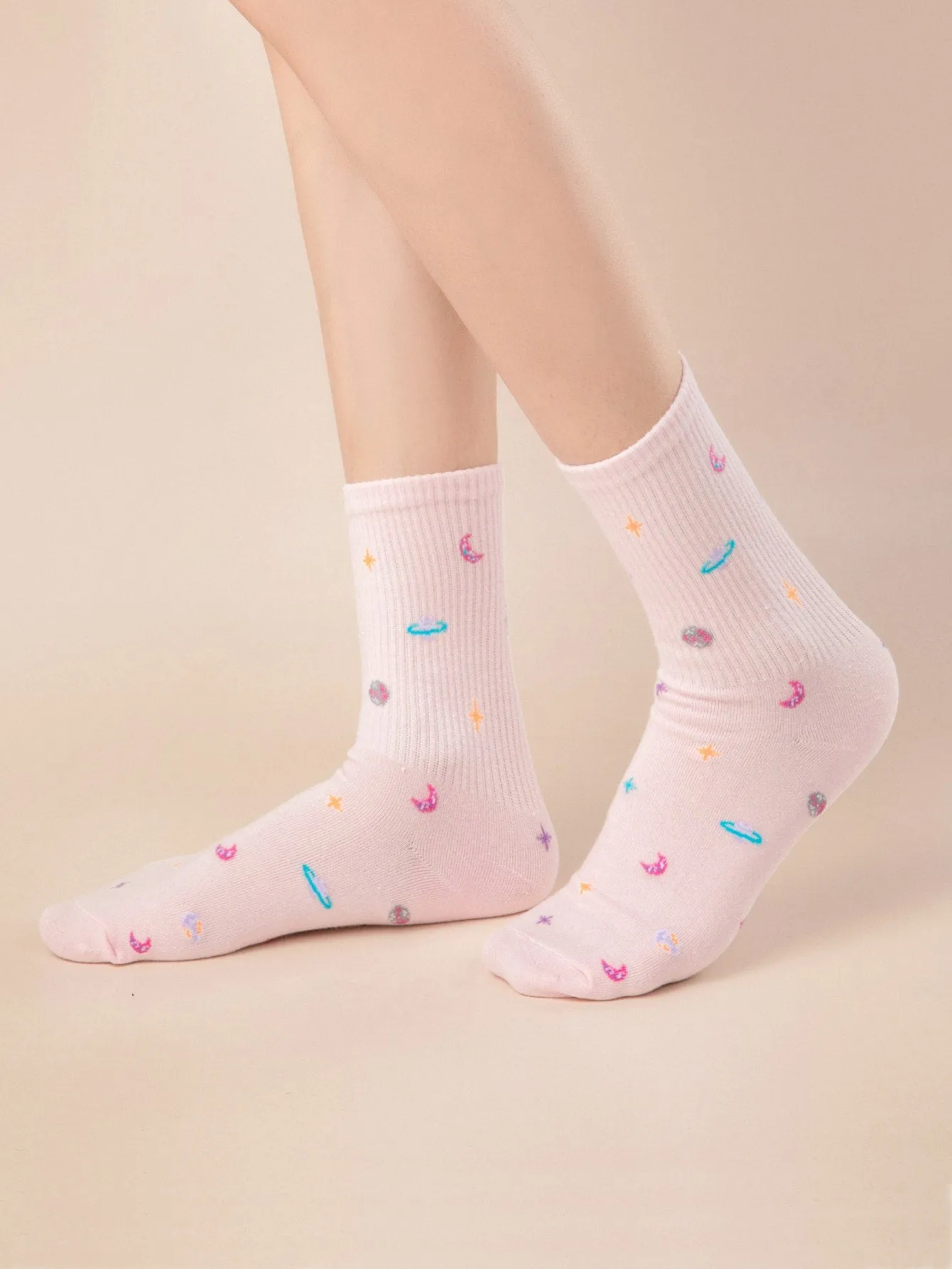 Planet Star Socks Cute Pink Socks Funny Socks for Women Novelty Socks Funky