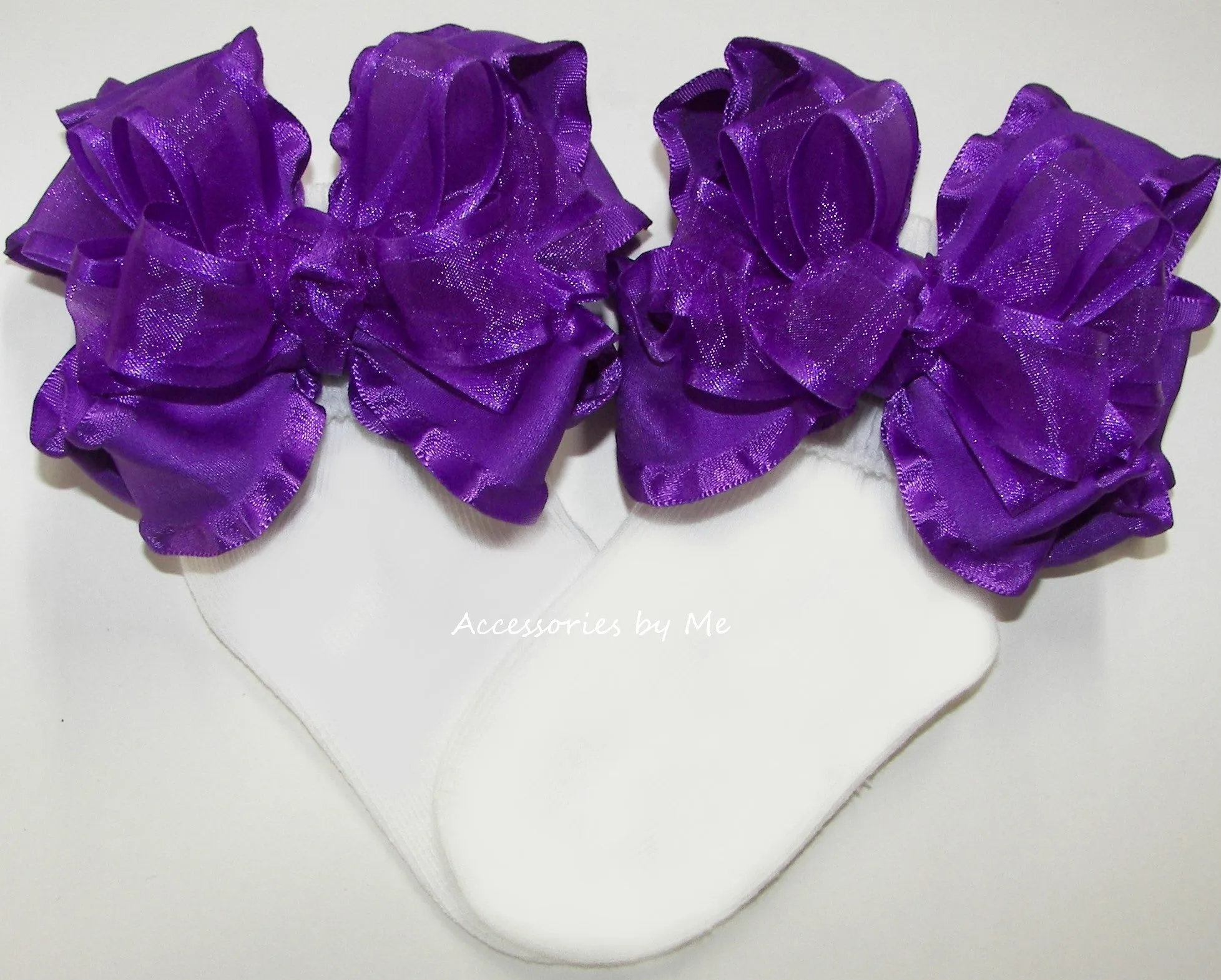 Purple Organza Ruffle Bow Socks