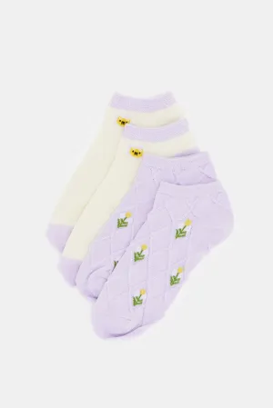 Senior Girls Assorted Ankle Socks Set (Pack Of 3)