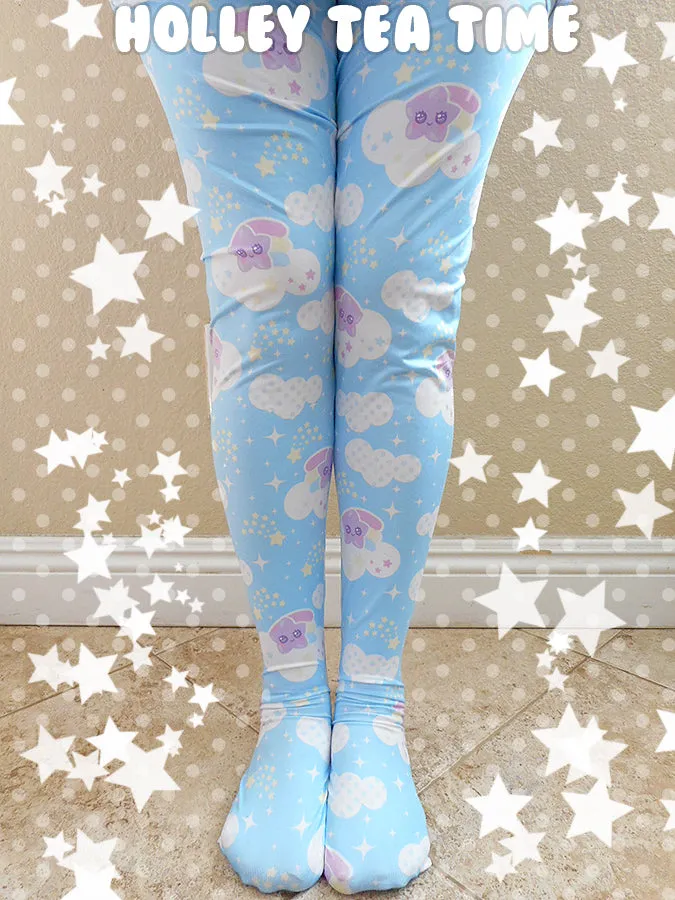 Shooting Star Clouds blue tights [made to order]