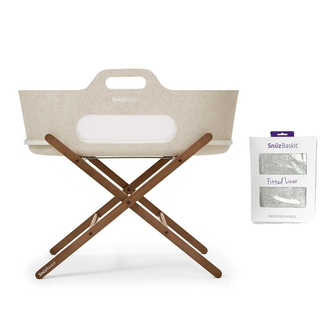 SnuzBaskit Barley Moses Basket   Walnut Stand - Barley / Walnut