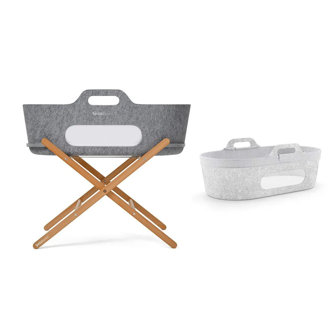 SnuzBaskit Moses Basket   Stand Set - Natural/Dark Grey