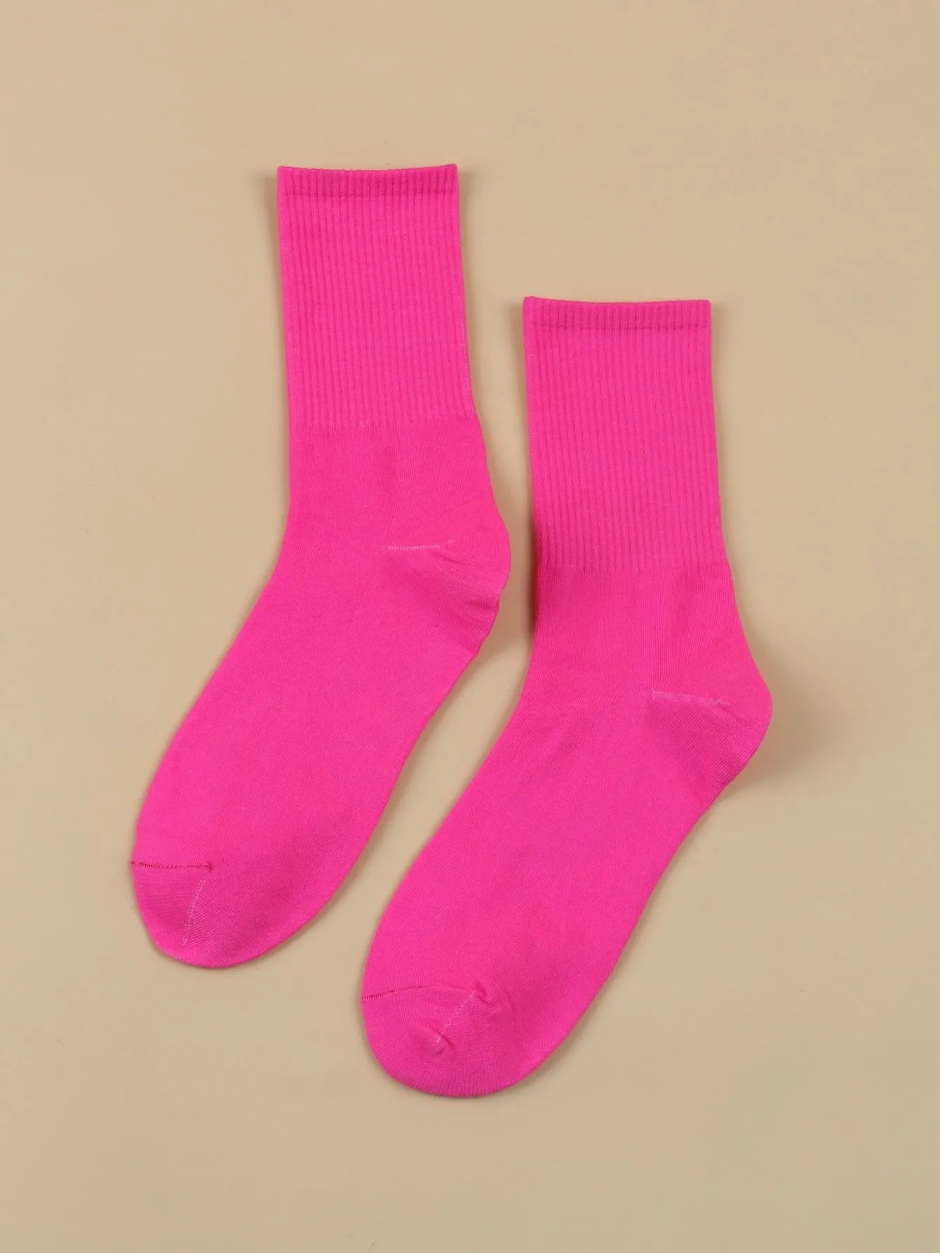 Solid Hot Pink Crew Socks for Women Plain Socks Cozy Socks Fashion Socks