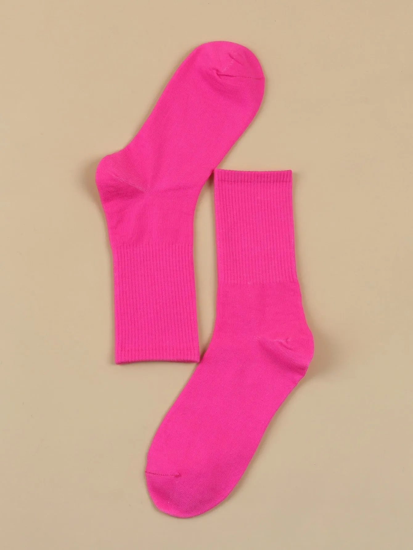 Solid Hot Pink Crew Socks for Women Plain Socks Cozy Socks Fashion Socks