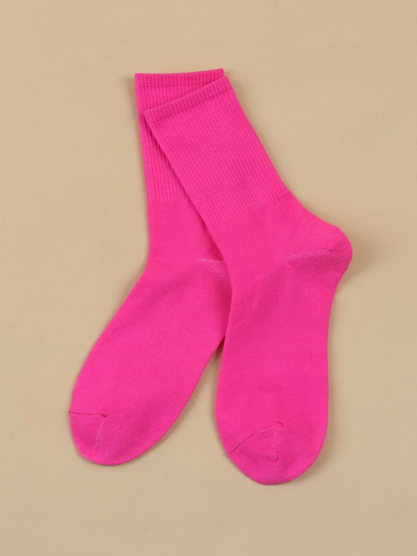 Solid Hot Pink Crew Socks for Women Plain Socks Cozy Socks Fashion Socks