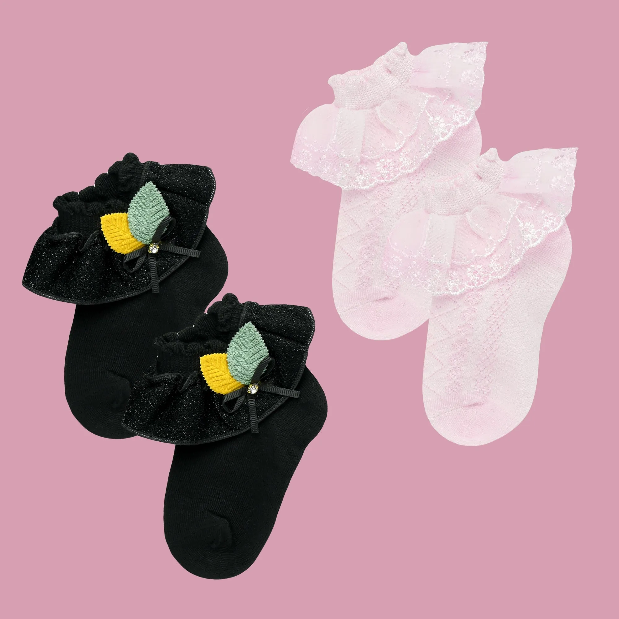 THE LITTLE LOOKERS Cute Cotton Baby Socks Set for Baby Girls I Socks for Infants/Toddlers/Kids - Pack of 2